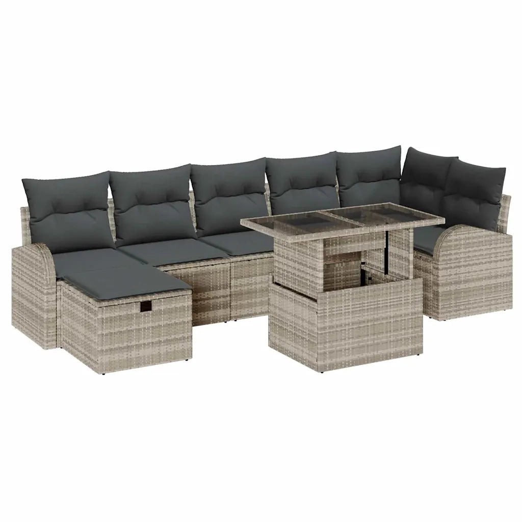 Set Divano da Giardino 8 pcs Grigio chiaro Poly Rattan