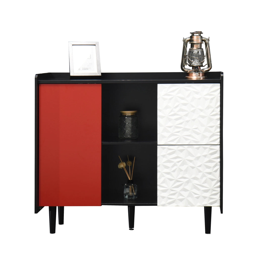 Credenza sideboard con 2 cassetti e vano aperto; 90x40x80 cm; MDF nero e rosso