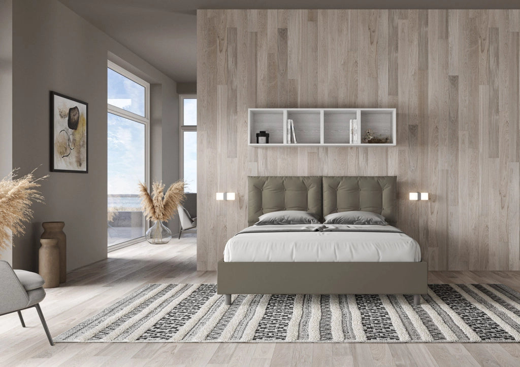 BS COM Letto matrimoniale con rete imbottito 160x190 similpelle cappuccino