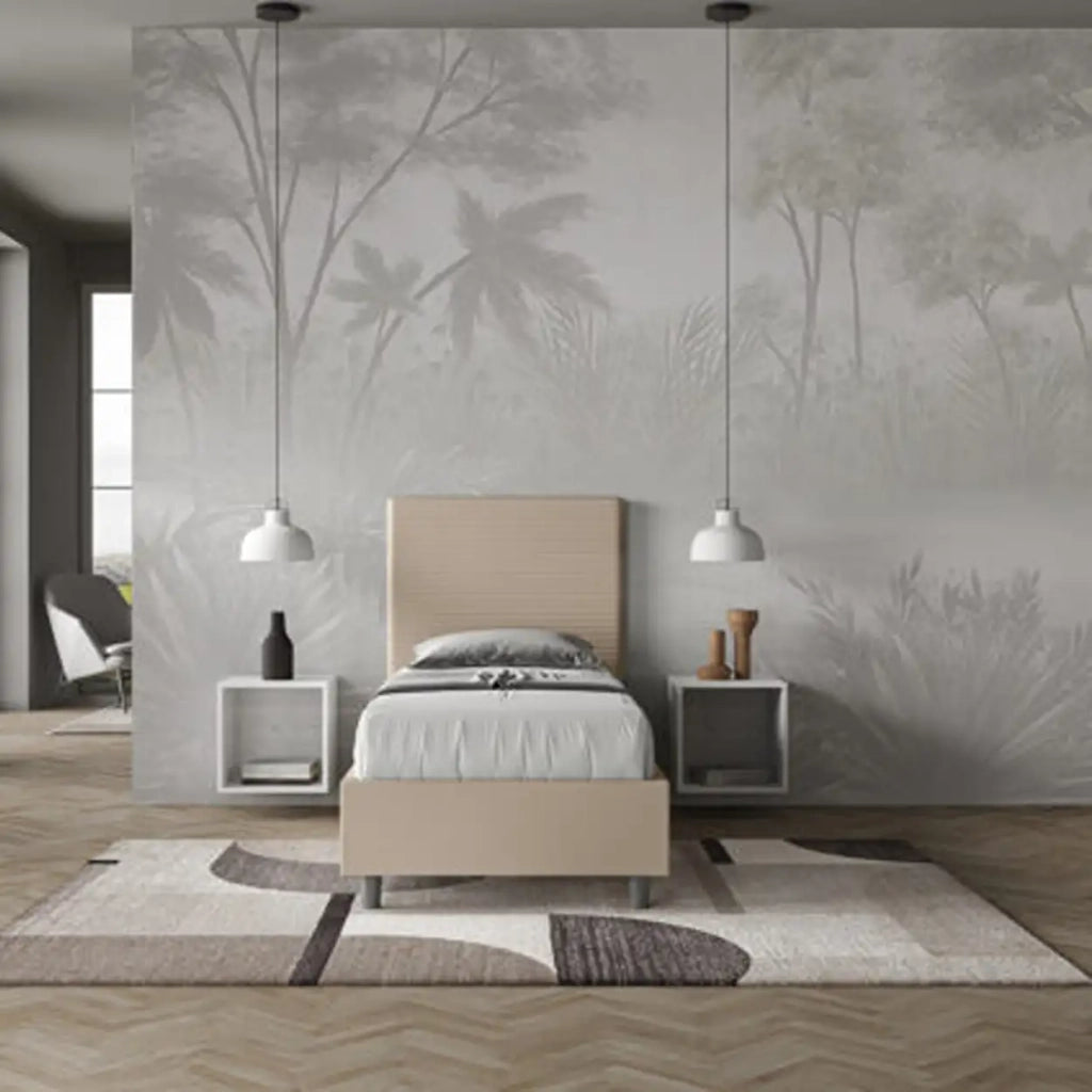 Letto singolo contenitore imbottito 90x190 similpelle tortora Focus