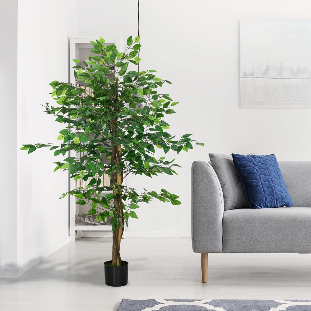 Pianta Artificiale Ficus con Tronco Naturale ¨C zephmum ¨C Verde 150 cm