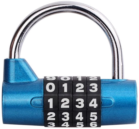 Combinazione a 4 cifre (blu) – Combinazione innovativa con codice numerico e funzione di reset, impermeabile e in acciaio inossidabile, serratura di sicurezza robusta per scuola, palestra, bicicletta, ecc.