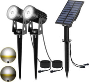 Lampade solari a LED acqua-resistenti con 3 metri di cavo per giardini e alberi - 2 pezzi, regolabile luminosità