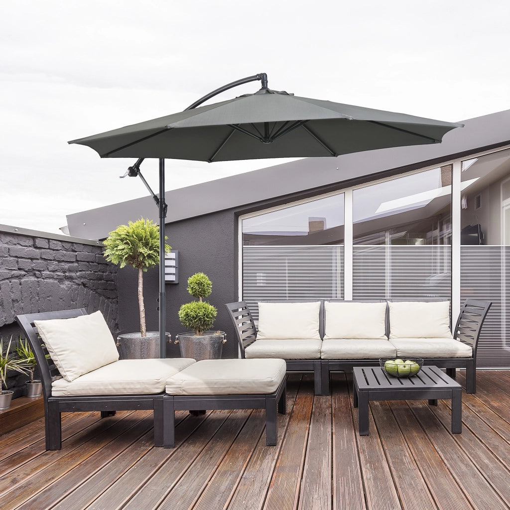 EasyComfort Ombrellone da Esterni 3x2.5 m Decentrato con Manovella, Struttura in Acciaio e Poliestere Anti-UV, Grigio