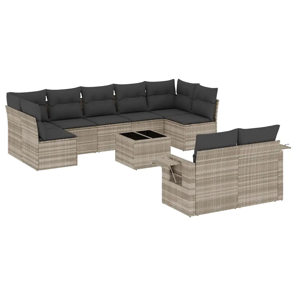 Set Divano Giardino 10 pz con Cuscini Grigio Chiaro Polyrattan