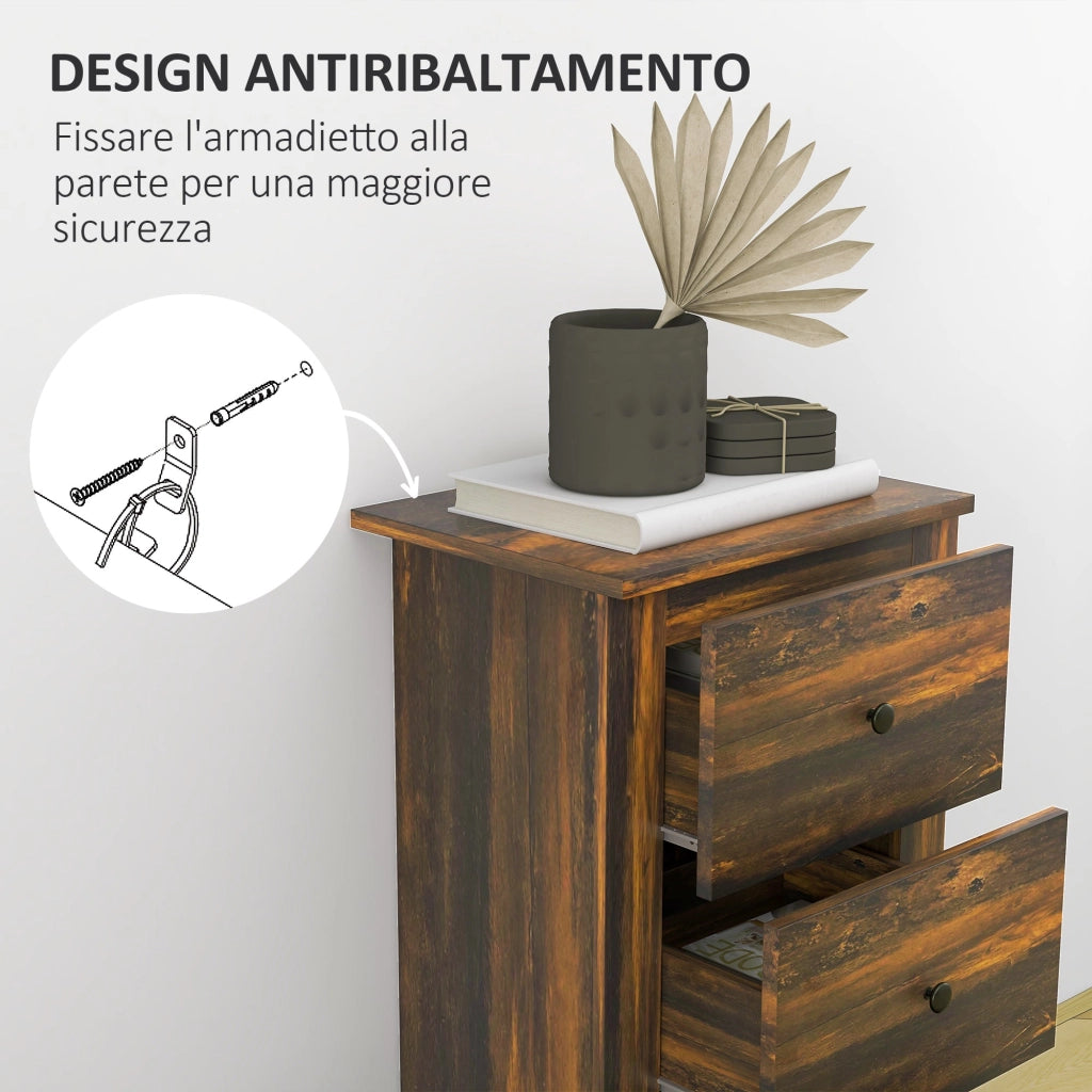 Comodino 3 Cassetti Stile Rustico 40x30x74 cm Marrone