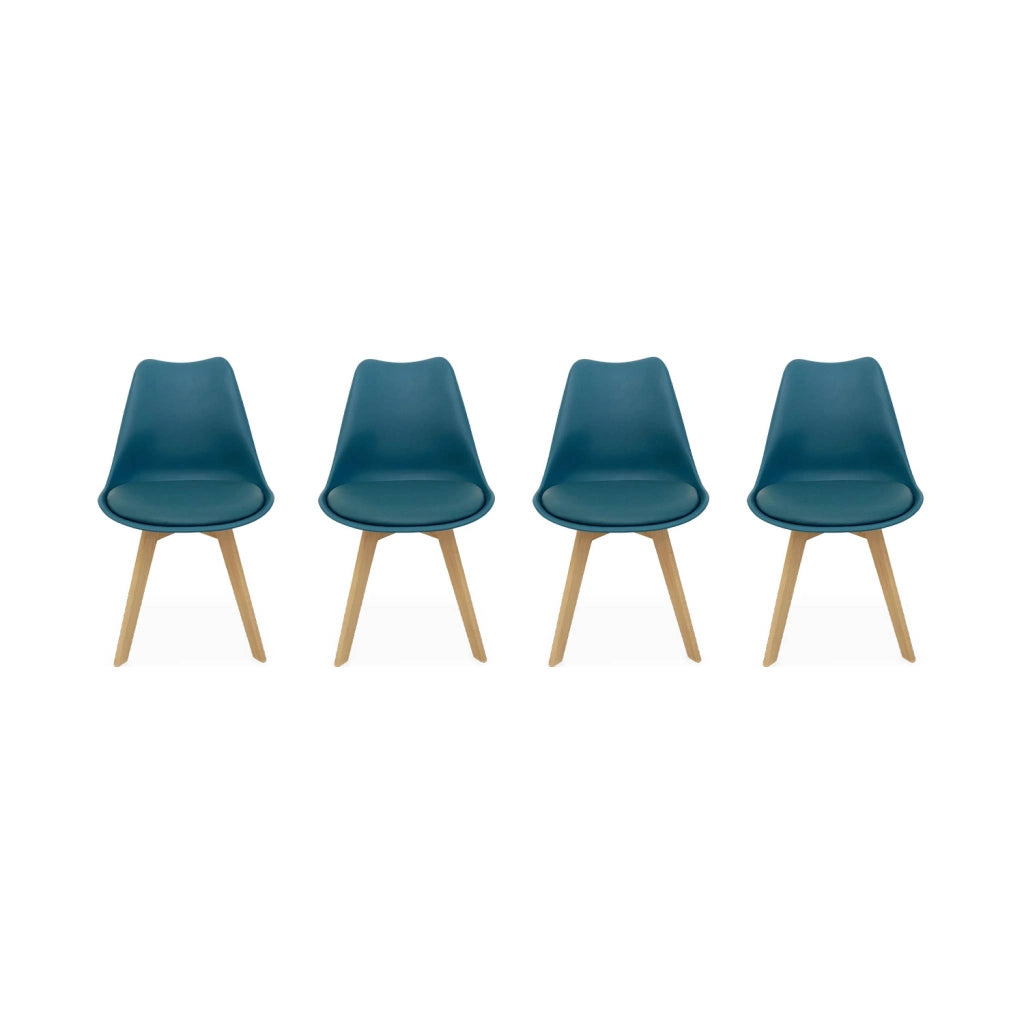 Set 4 sedie scandinave imbottite con gambe in legno , blu
