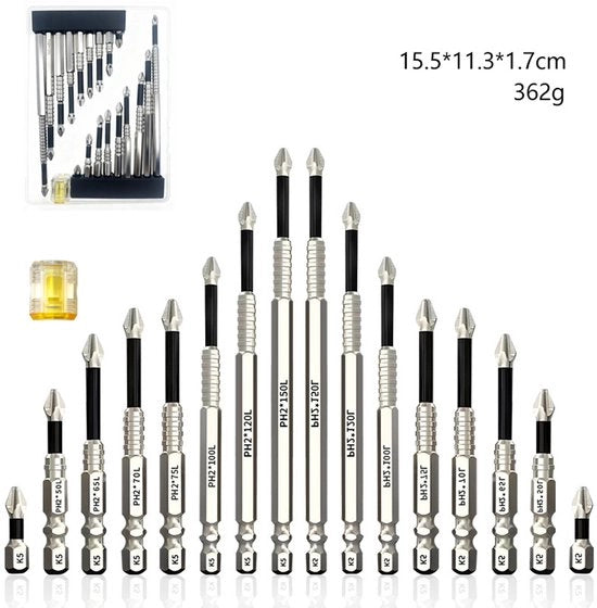 Phillips-schroevendraaierbits antiscivolo, extra dura, alta durezza, resistente alla shock, per elettrica da forare e per elettrica da viti (19 pezzi)