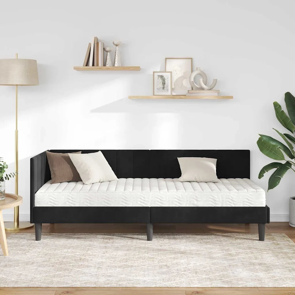 Struttura Letto Angolare con Materasso 2 pz-Giroletto con materasso Nero Velluto 980336