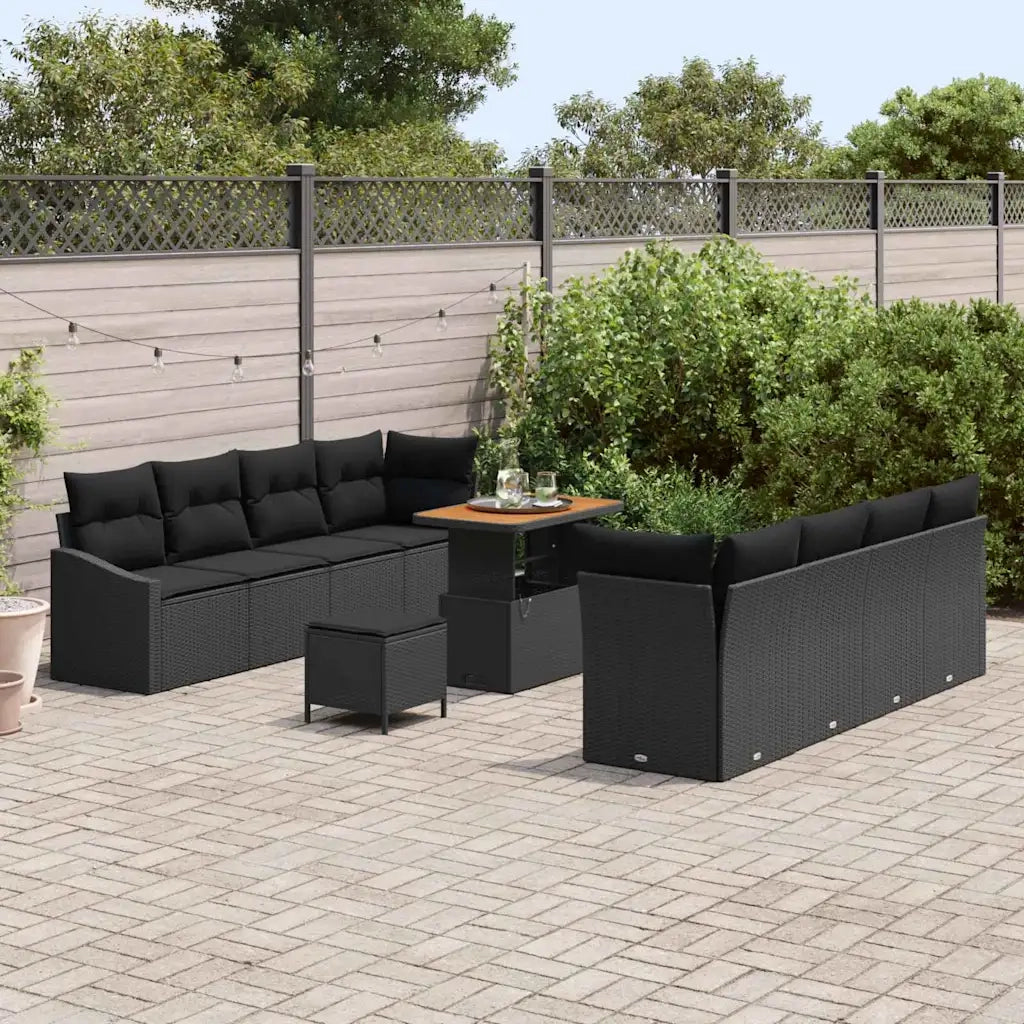 Set Divano da Giardino con cuscino 11 pcs Nero 3364579