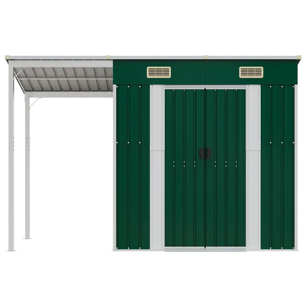 Capanno Giardino con Tetto Esteso Verde 277x107x181cm Acciaio 364524