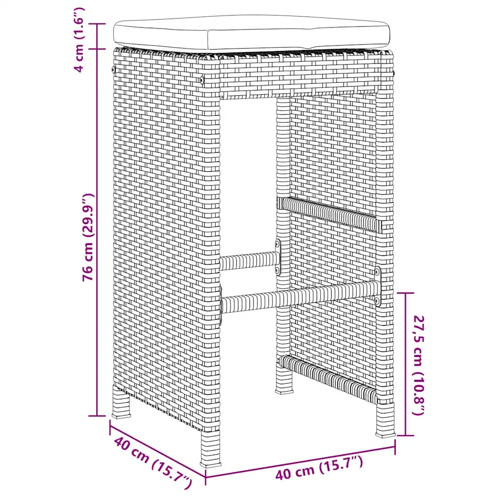 Sgabelli da Bar con Cuscini 2 pz Marroni in Polyrattan 368685