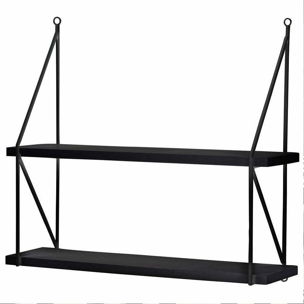 Trade Shop - Libreria Mensole Scaffale Parete Design Moderna Legno Metallo 2 Ripiani Nero -