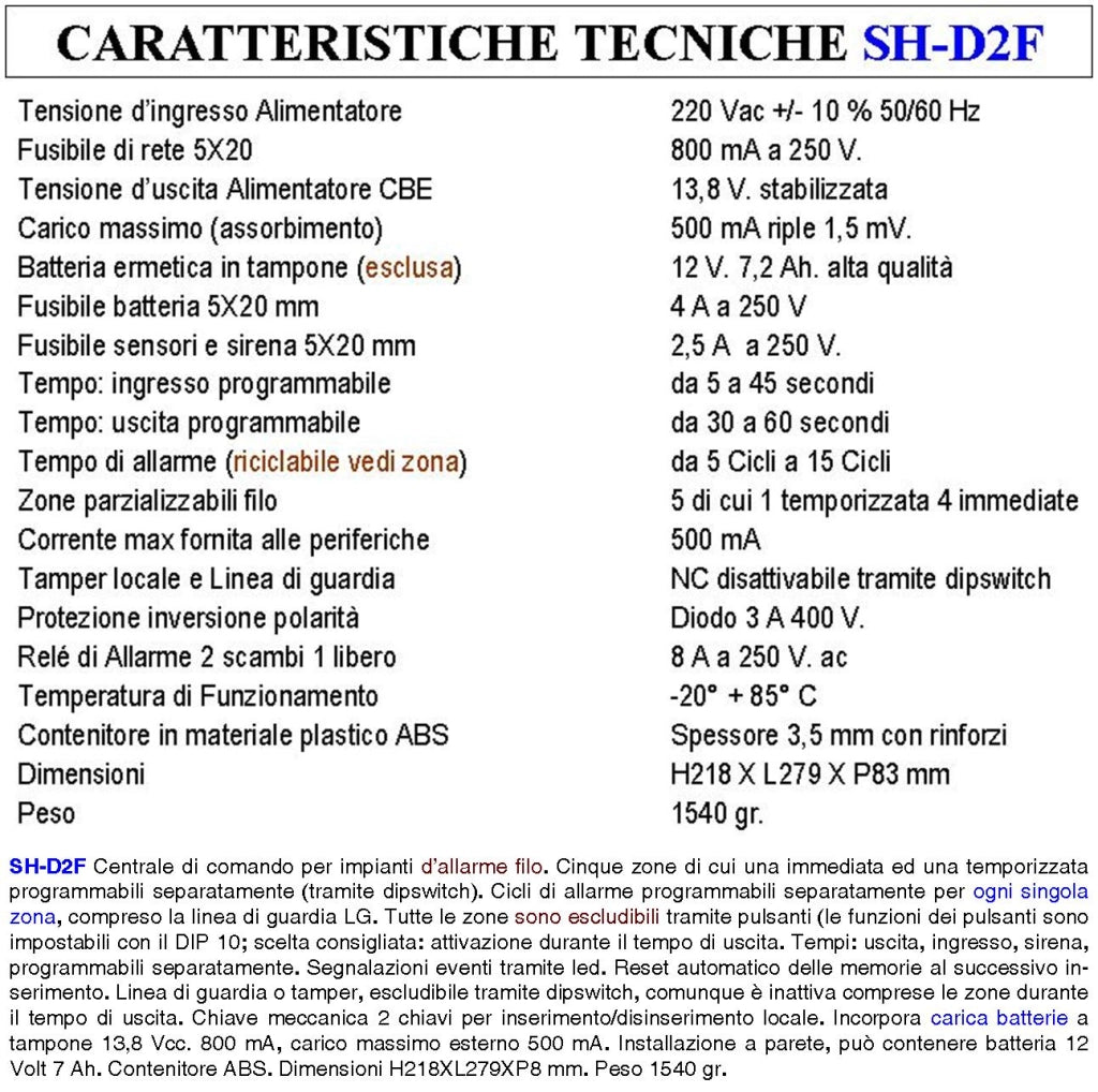 Centrale Diana Antifurto 5 Zone Batteria 12 V 1,2 Ah per Impianto di Allarme Filo. 2 Chiavi Meccaniche Gestisce Sensori Ingresso Per Comando Remoto o Telegestione Uscita Sirene Combinatore Dissuasori