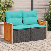 Divano da giardino con cuscini 2 posti nero in polyrattan 366037
