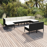 Set Divani da Giardino 9 pz con Cuscini in Polyrattan Nero 3094548