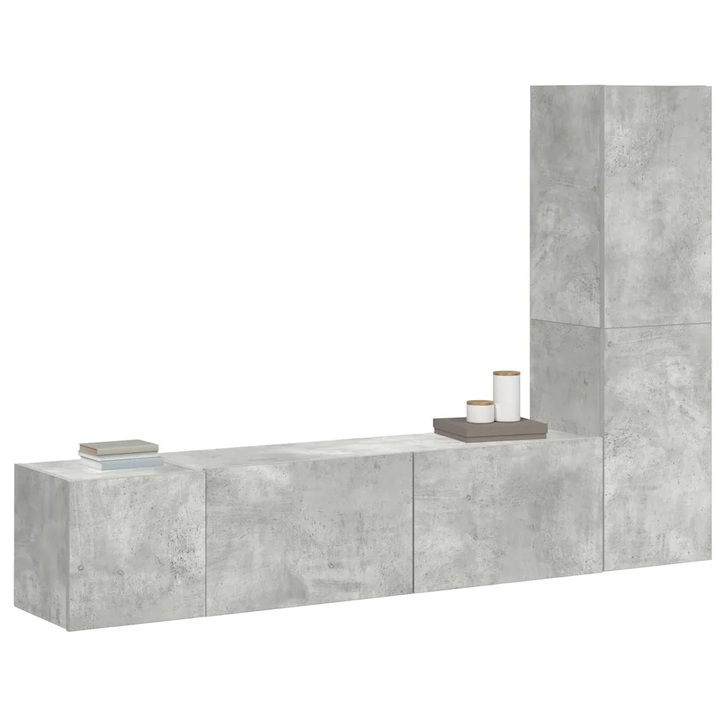Set di Mobili Porta TV 3 pz Grigio Cemento in Legno Multistrato 3079076