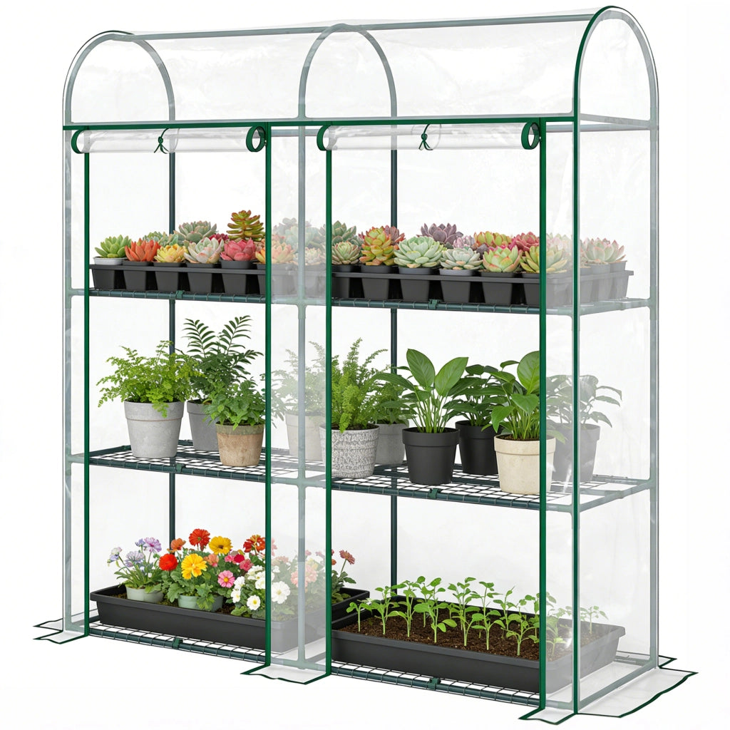 Serra da Giardino 3 Ripiani ¨C Xylo ¨C Struttura Acciaio Telo PVC 2 Porte Avvolgibili