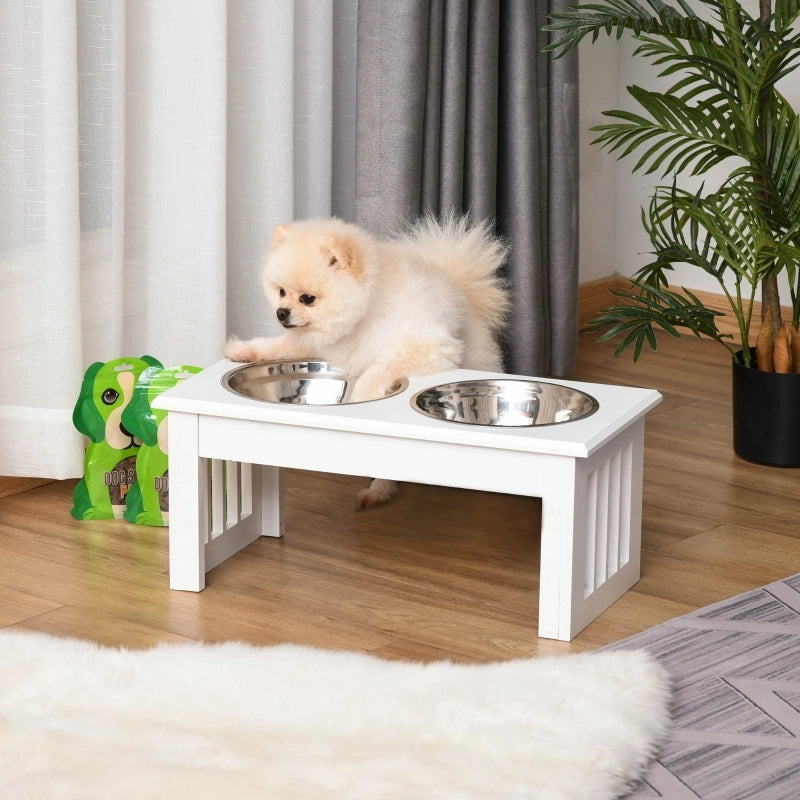 Stazione di alimentazione per cani, antiscivolo, 44 x 24 x 15 cm, bianca, 0,9 l per ciotola
