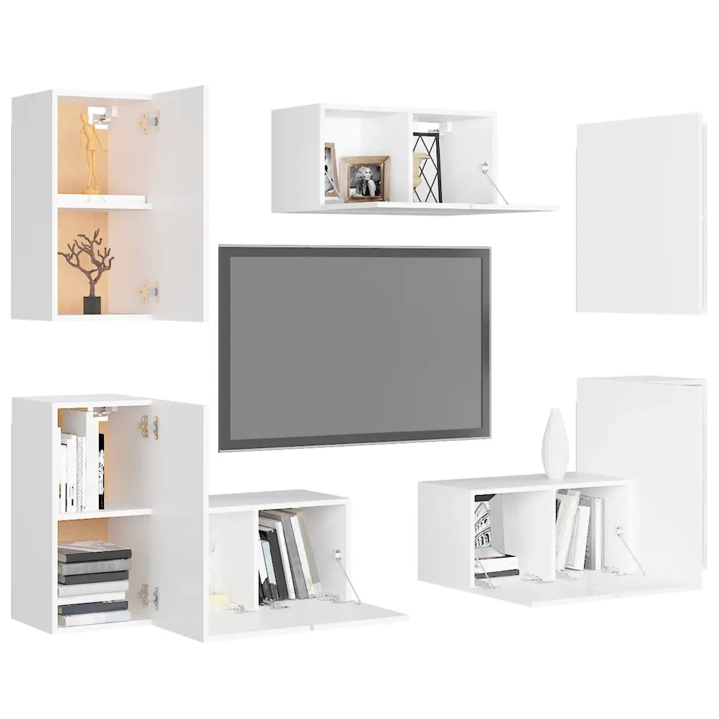 Set Mobili Porta TV 7 pz | Armadietto TV | Mobile Porta TV Bianco in Legno Multistrato
