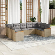 Set Divano da Giardino 9 pz con Cuscini Beige Misto Polyrattan