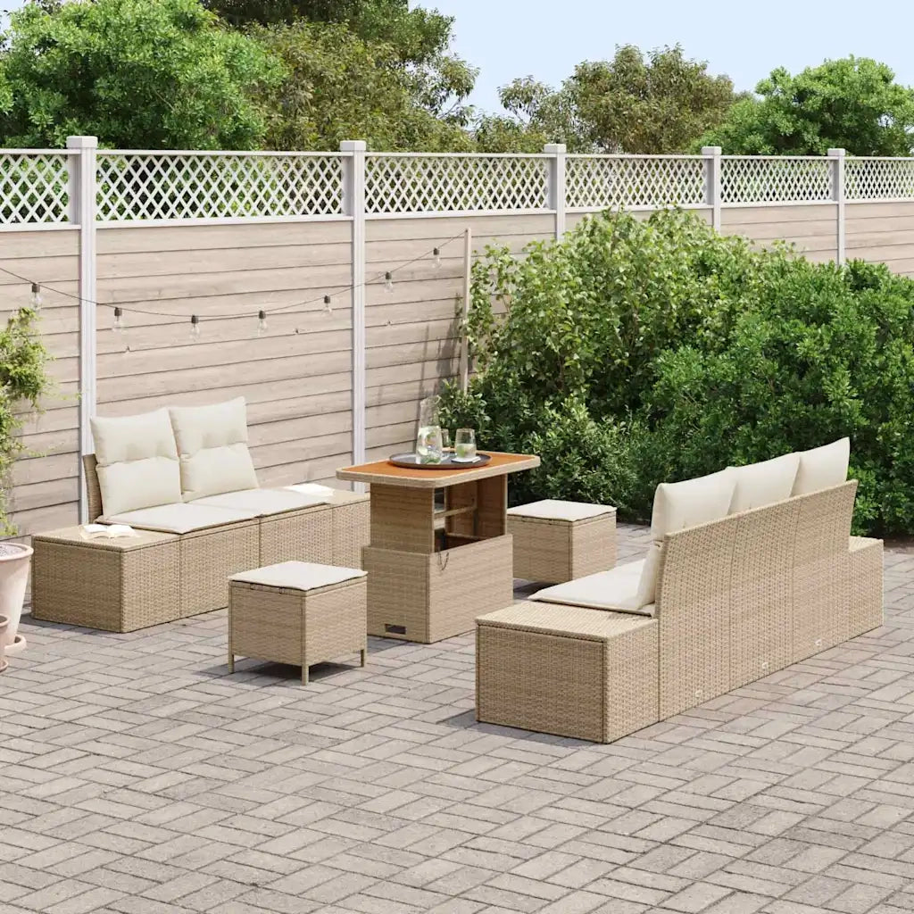 Set Divano da Giardino con cuscino 8 pcs Beige Poly Rattan