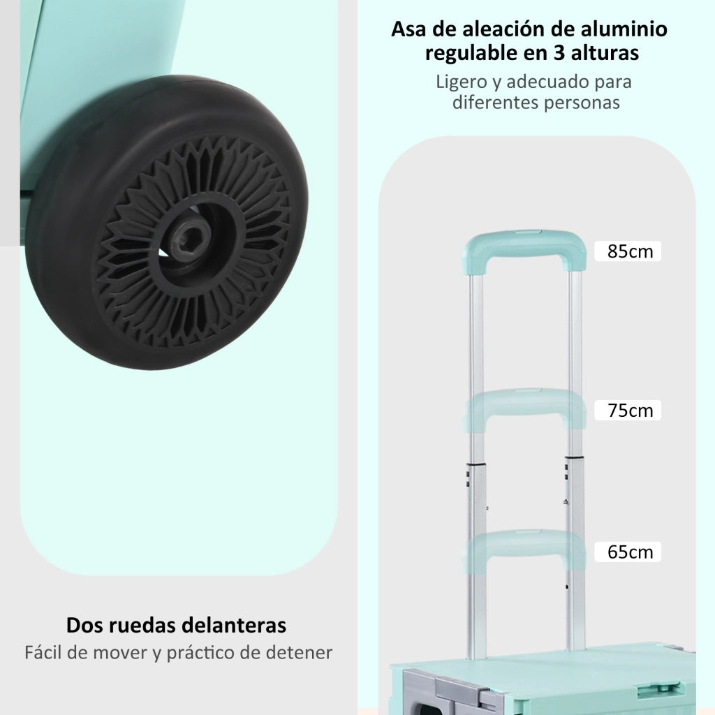 Carrello Spesa 2 Ruote ¨C Xylo ¨C Capacit¨¤ 32L Manico Regolabile 41,5x32,5x85cm Verde