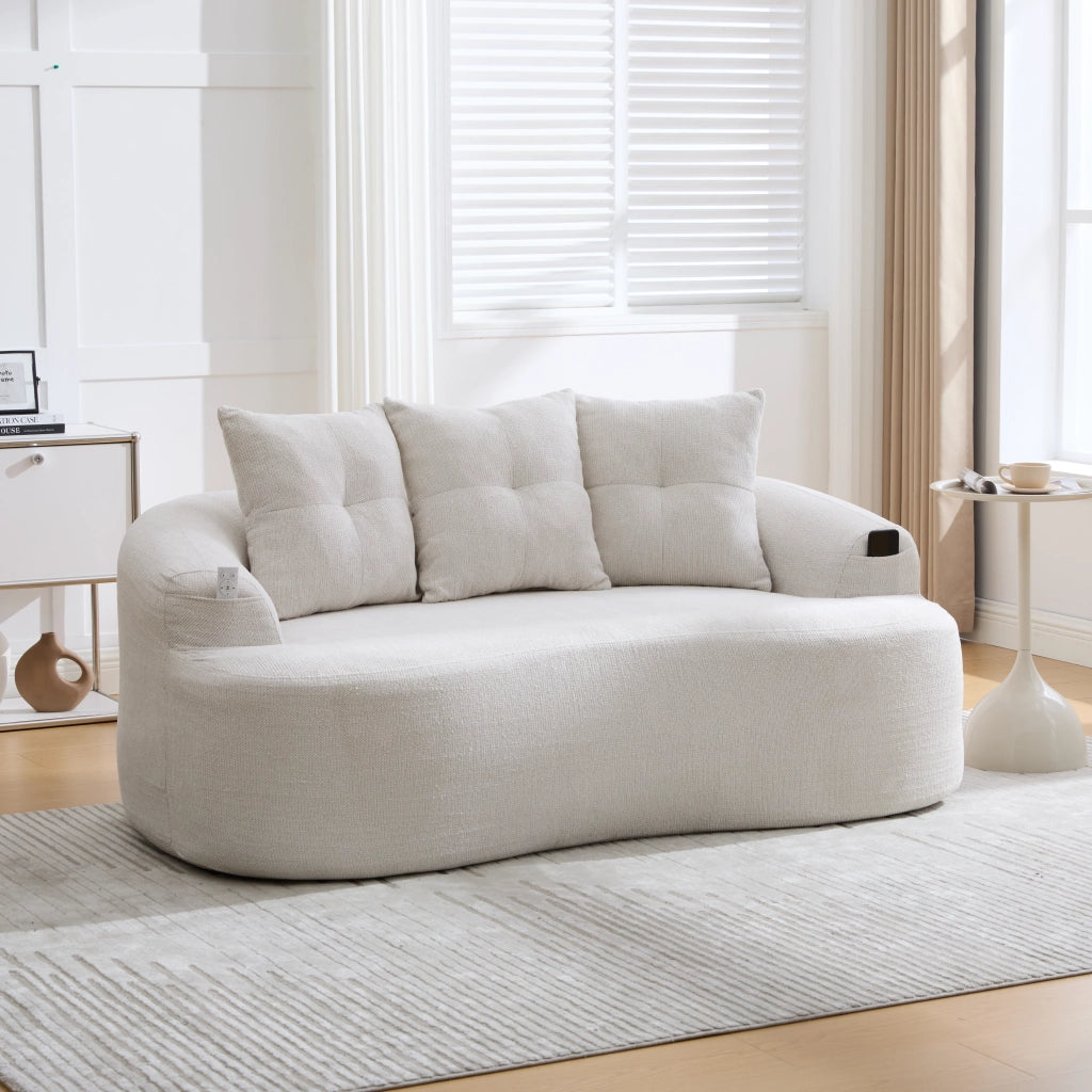 DIVANO 2 POSTI Curvo 164x92x60 cm in Chenille Beige