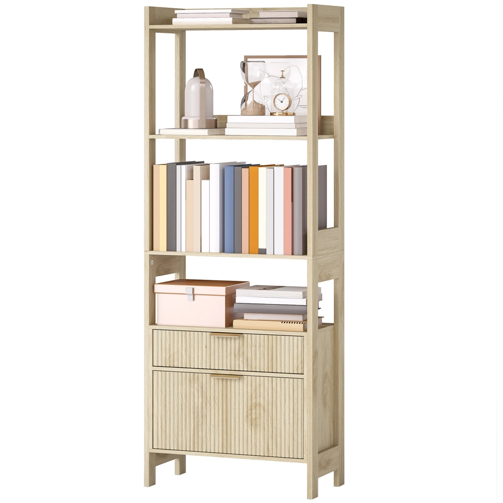 Libreria con cassetti e scaffali aperti ¨C zephmum ¨C legno naturale 60x30x160