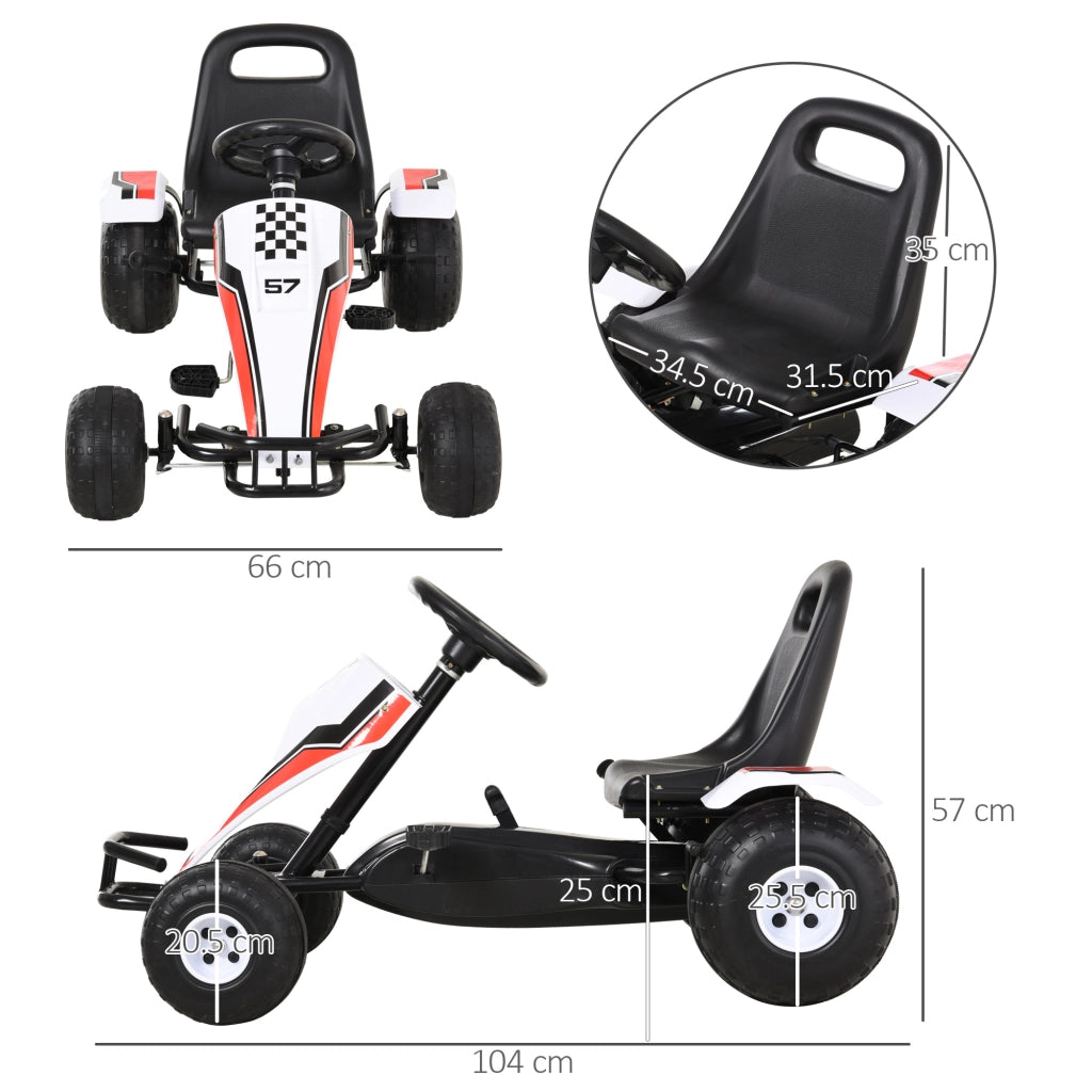 EasyComfort Go-Kart a Pedali Bianco per Bambini 3-6 Anni con Sedile Regolabile, Ruote in Plastica, Freno a Mano e Cambio
