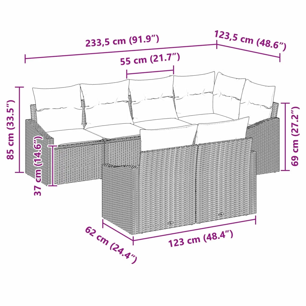 Set di divani con cuscino 7 pcs Nero polyrattan 3346766