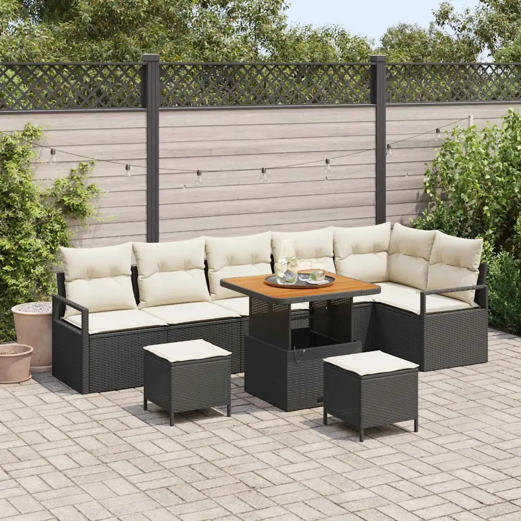Set Divano da Giardino con cuscino 9 pcs Nero Poly Rattan 3362540