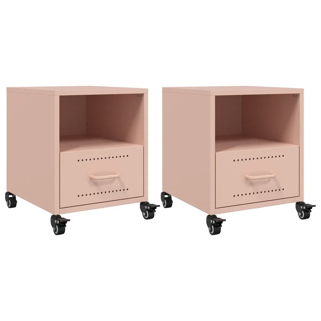 Comodini 2 pz-Set di 2 Tavolino da notte Rosa 36x39x43,5 cm in Acciaio 330854