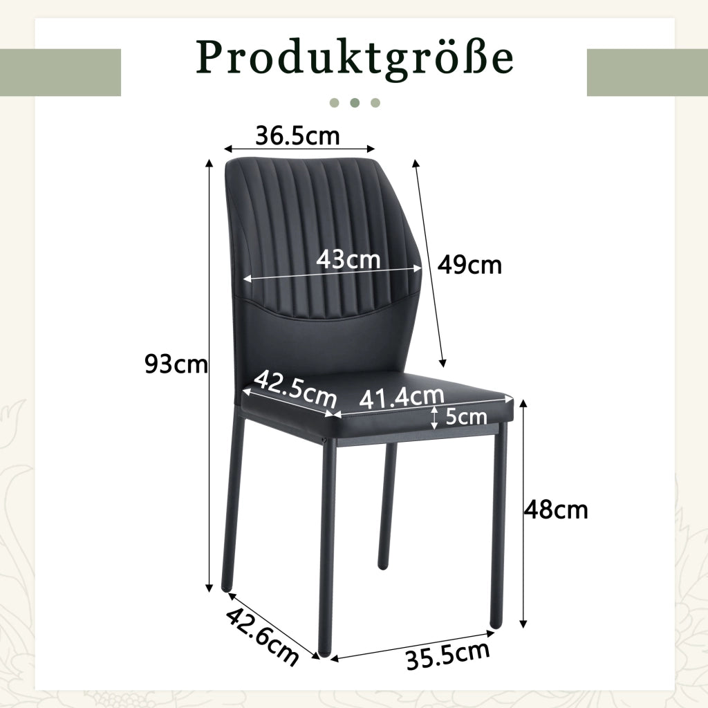 [Set di 4] Sedie da pranzo dallo stile lussuoso e leggero: schienale in PU nero con goffratura verticale + gambe in metallo nero. Adatte a sale da pra