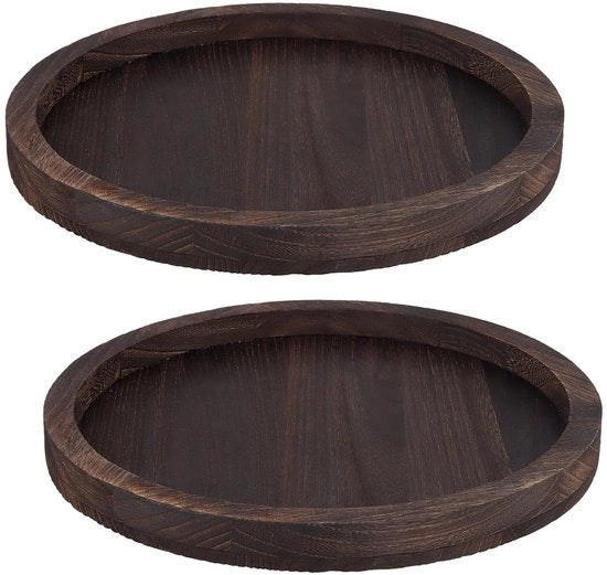 Set di Piatti in Legno di 2 pezzi - Piatti in Legno Ronde - Diametro 32 cm - Decorativo per Soggiorno/Cucina - Costruzione Robusta - Finitura Unica in Legno - Servizio da Tavola