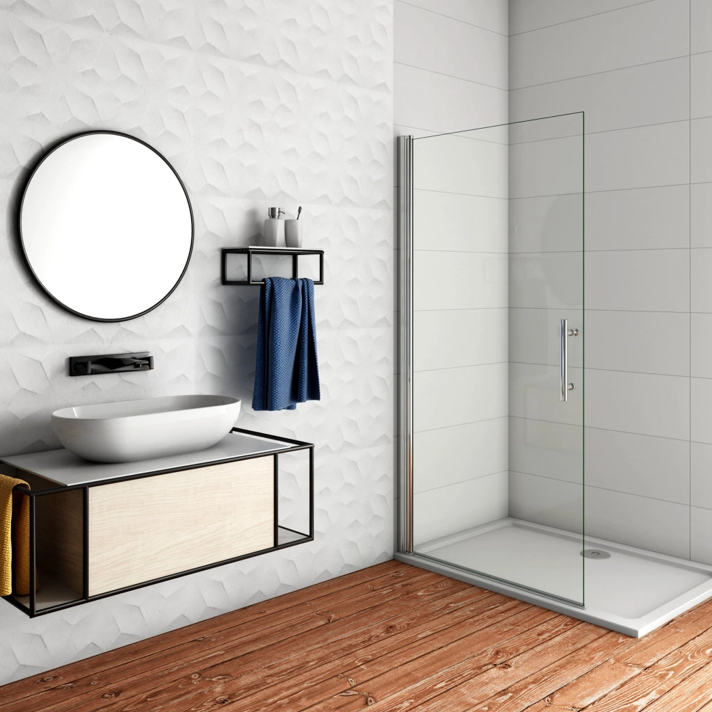 WALK IN Parete Doccia Movibile Pivotante 65x187 cm in Vetro 6 mm Trasparente Temperato Anticalcare Telaio Cromato Lucido