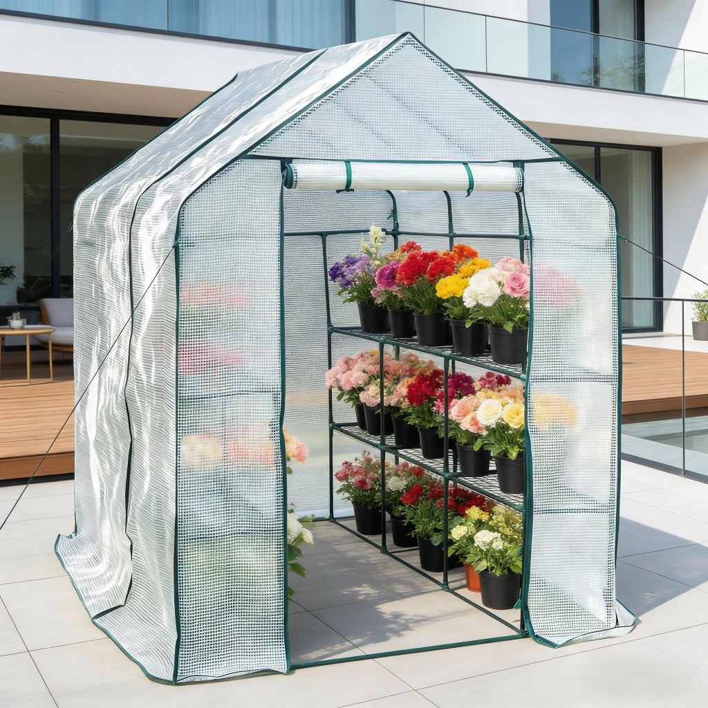 Serra da giardino in PVC e acciaio verniciato 143 x 215 x 195 cm, bianca