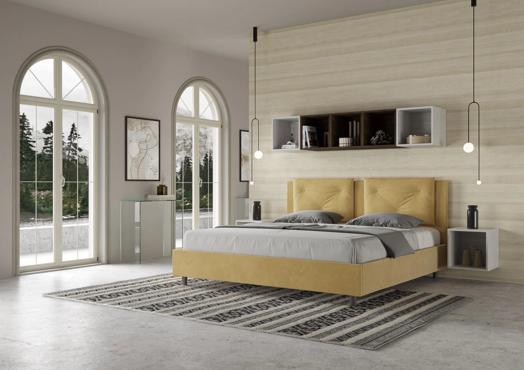 BS COM Letto senza rete imbottito 180x210 microfibra ocra