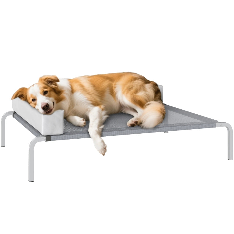 Lettino rialzato per cani con supporto a L e rete traspirante in poliestere grigio chiaro 110×75×30 cm
