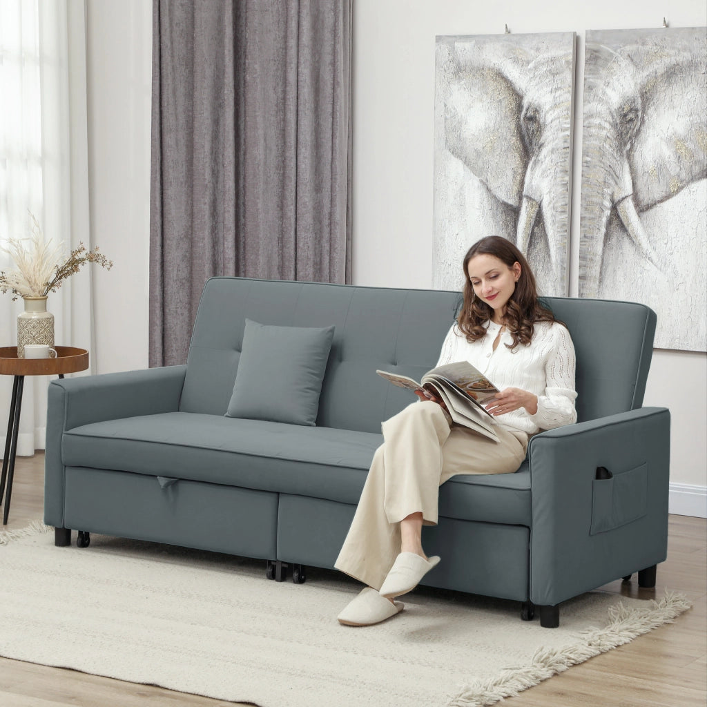 Divano letto 3 posti clic clac reversibile con regolazione schienale e cuscini ¨C zephmum ¨C grigio 196x90x89 cm
