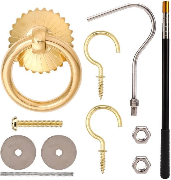 Scalino per soffitta con sistema di chiusura automatico - Scala a piattaforme - Estensione 150 cm - Acciaio inossidabile - Accessori - Kit con ganci e viti