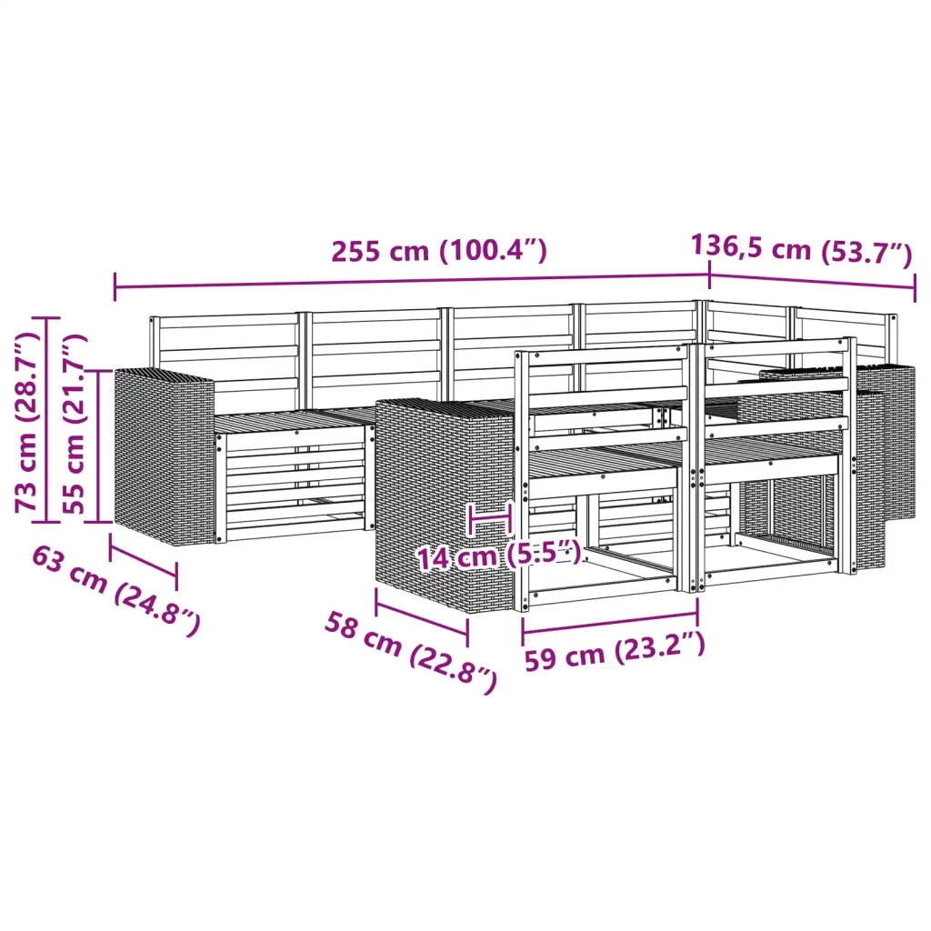 Set di divani da esterno 7 pz Naturale Poliestere 3384480