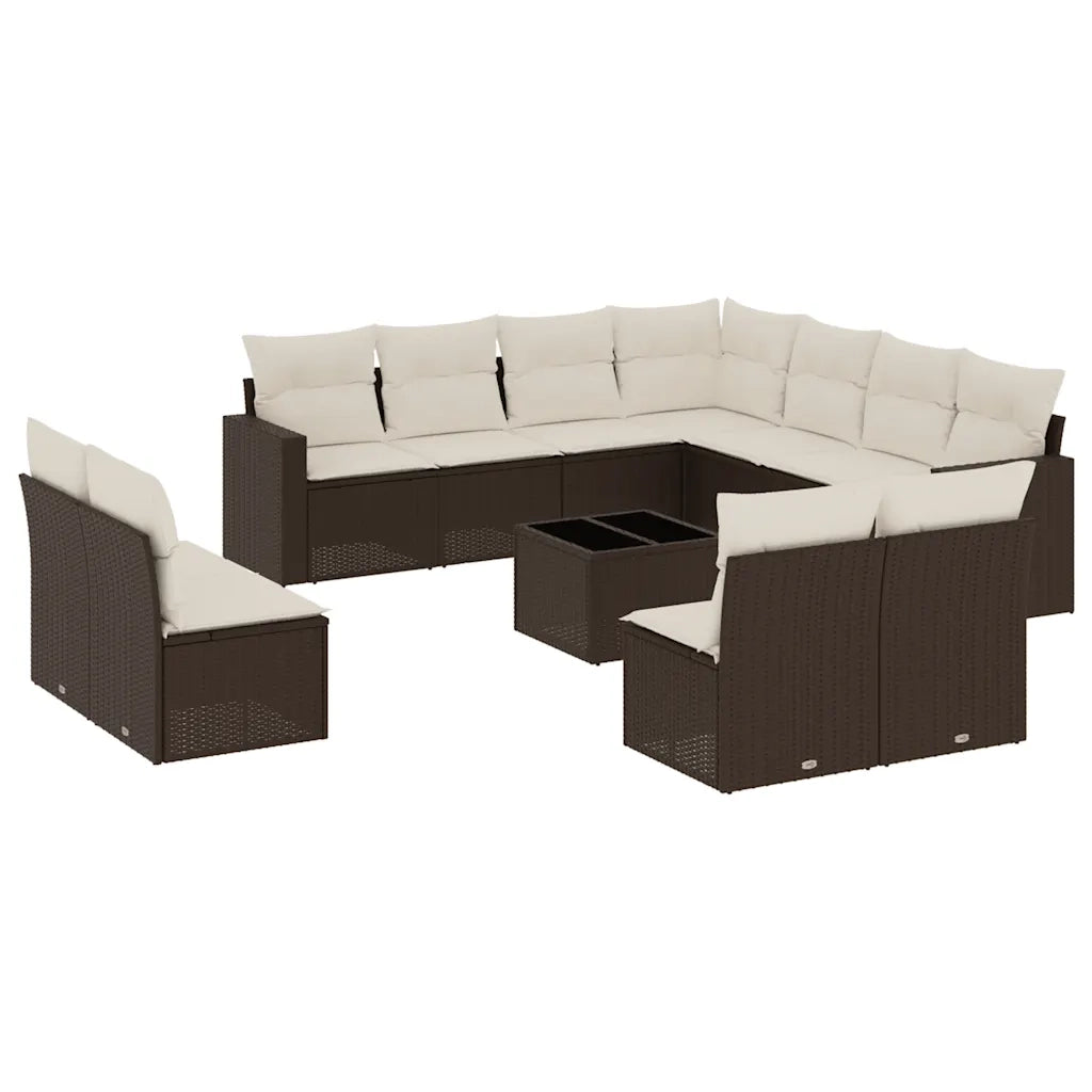 Set Divani da Giardino 12 pz con Cuscini Marrone in Polyrattan