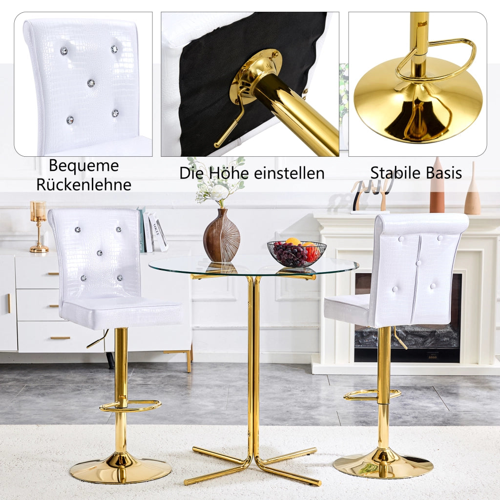Sedia da Pranzo con Dettagli in Cristallo, Rivestimento in PVC, Imbottitura in Schiuma, Bianco