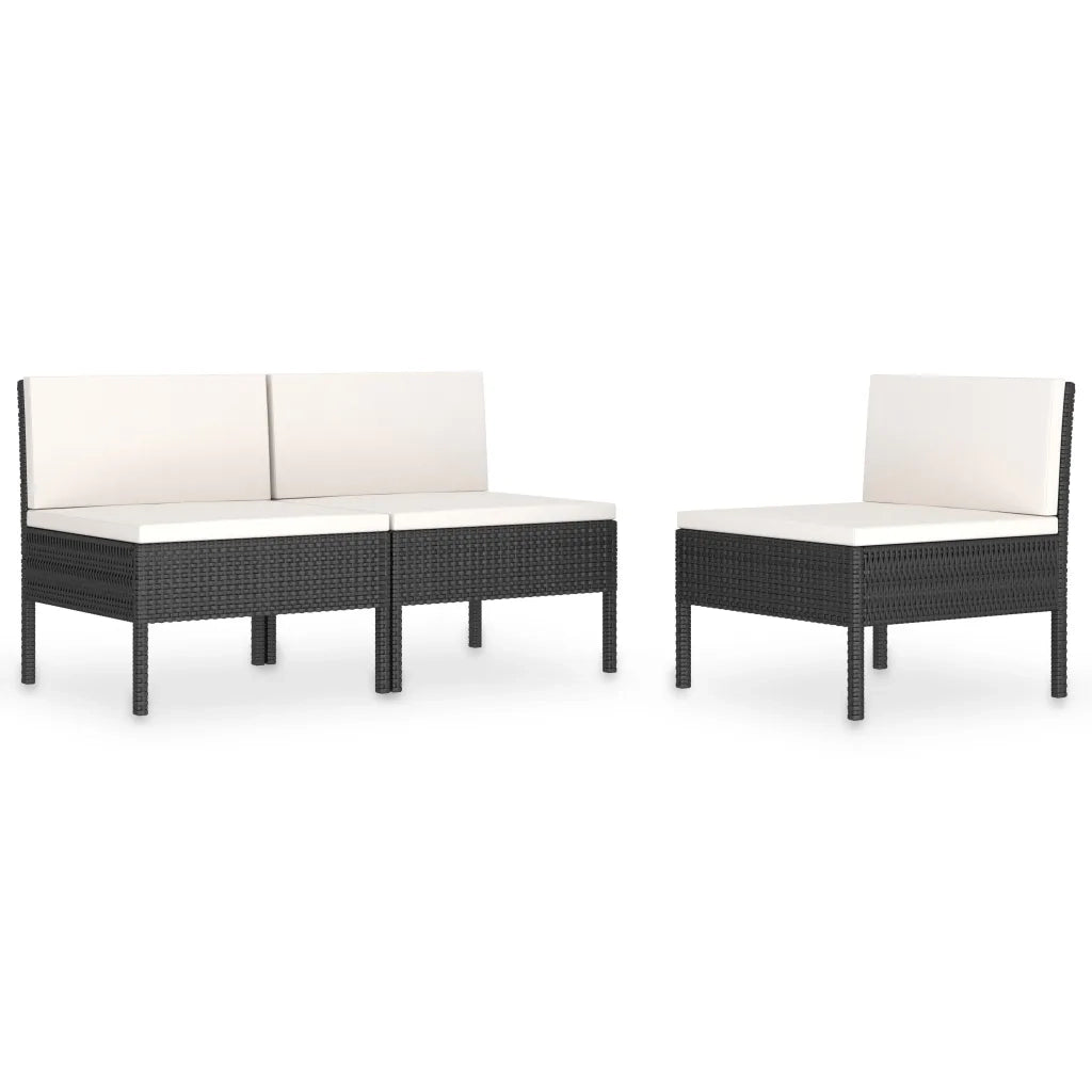 Sedie da Giardino 3 pz con Cuscini in Polyrattan Nere 310190
