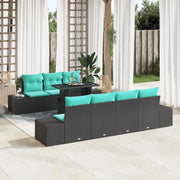 Set di divani 8 pz 7-Numero di posti Nero e Blu polyrattan 3349132