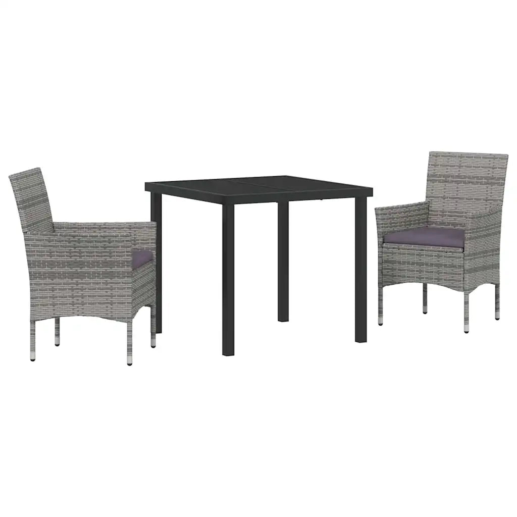 Set da Pranzo per Giardino con cuscino 3 pcs Grigio polyrattan