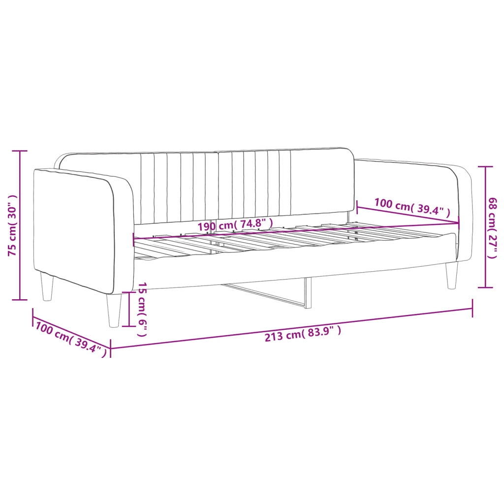 Letto da Giorno Grigio Chiaro 100x190 cm in Velluto 354104