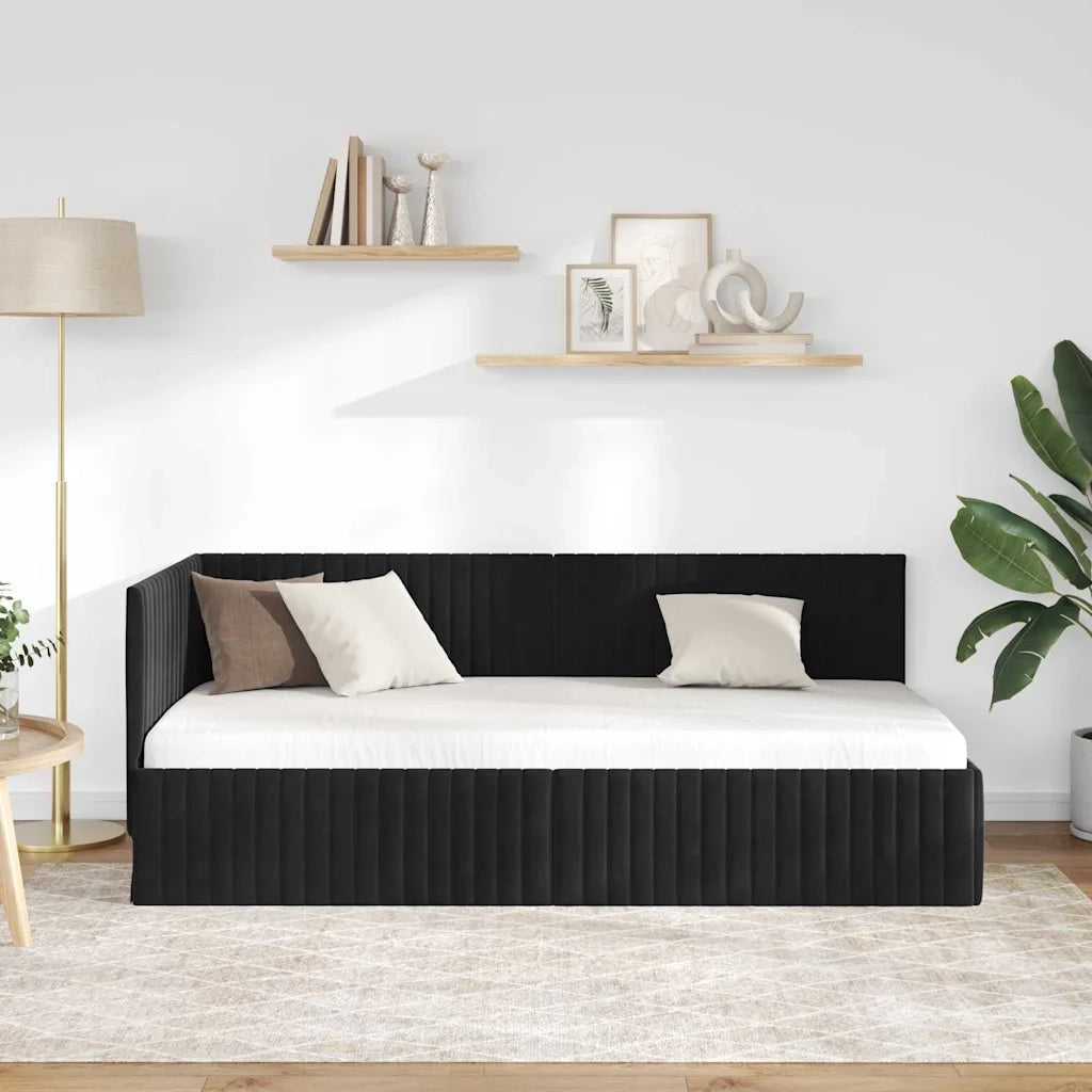 Letto singolo | Letto per adulti | Cornice del letto ad angolo Nero 90 cm x 200 cm Velluto