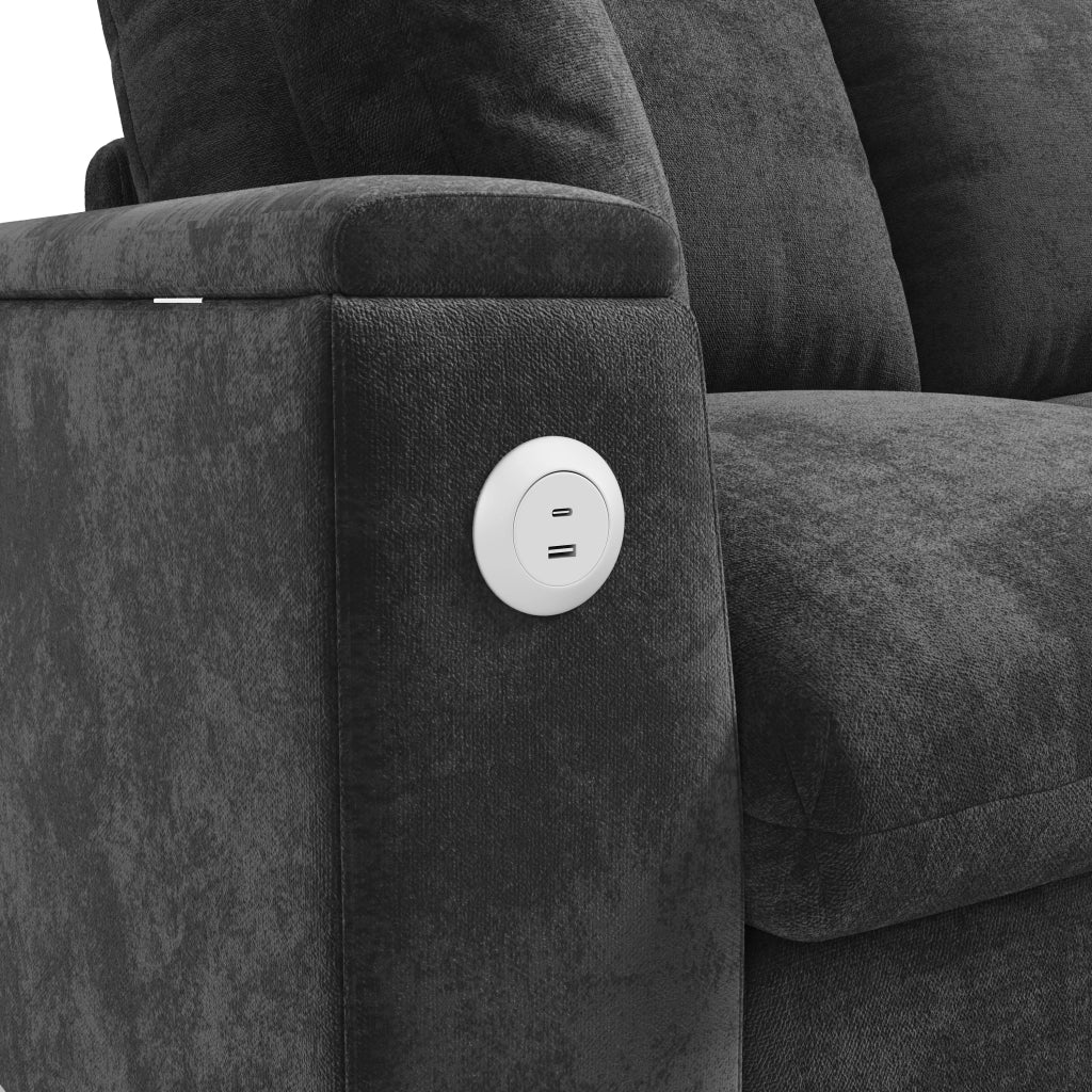 DIVANO U con chaise longue, 279x135x84 cm, Chenille Grigio, USB e Type-C